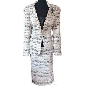 VTG Elite Champagne 3-Piece Rhinestone Embellished Skirt Suit Size 14
